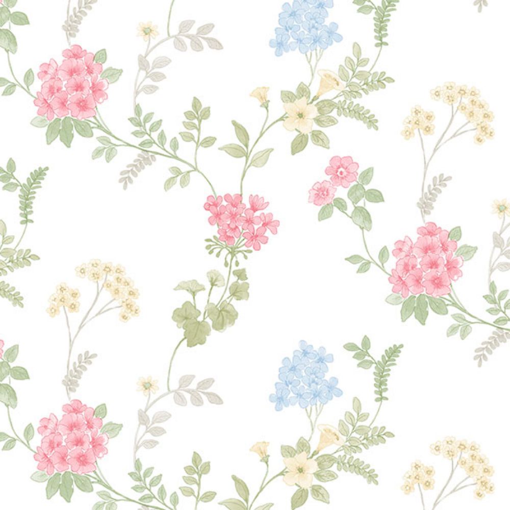Patton Wallcoverings AF37735 Flourish (Abby Rose 4) Fern Floral Wallpaper in Pinks, Green and Yellows